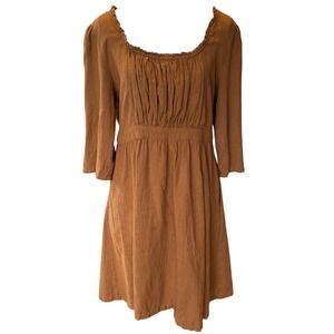 April Cornell Prairie Dress Sz Large Brown Cottagecore Peasant Boho Romantic